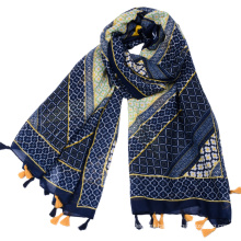 Factory supply Large diamond pattern geometric printing viscose navy blue turkey scarf